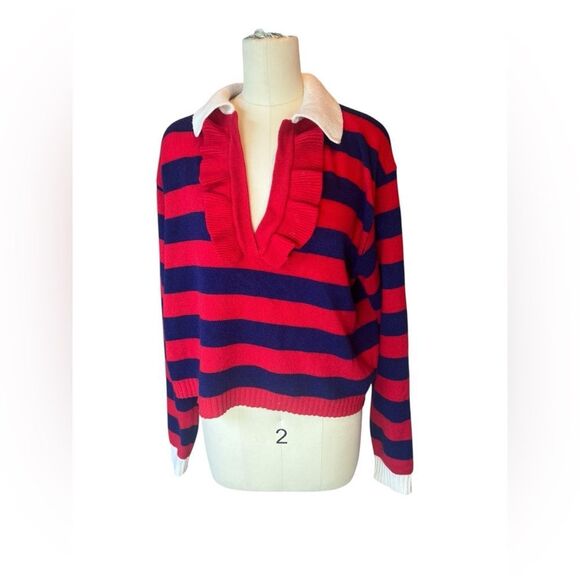 Philosophy di Lorenzo‎ Serafina Navy/Red Stripe Ruffle Sweater size 6 $530 - Picture 6 of 9